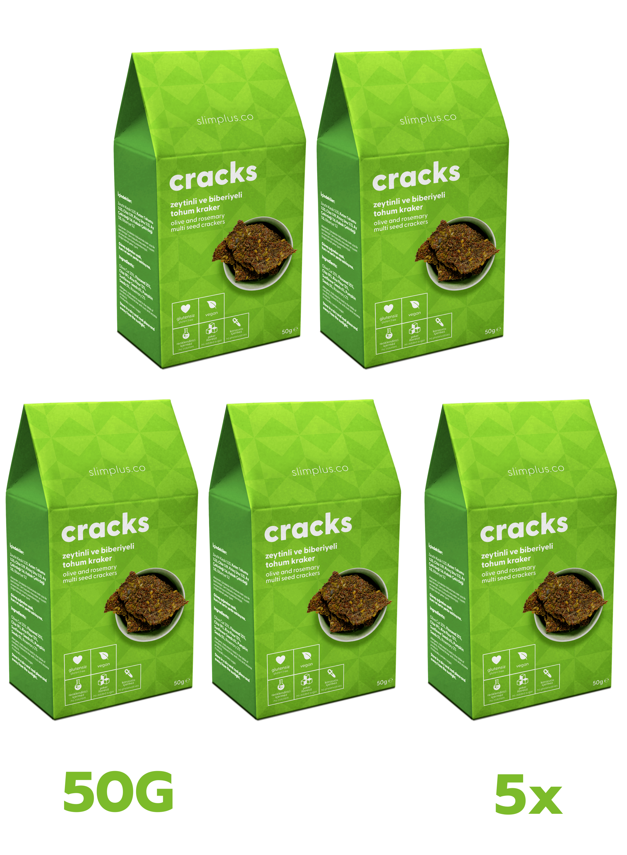 Tohum Kraker Zeytin Biberiyeli Cracks – Glutensiz Vegan Katkısız (5 x 50G)
