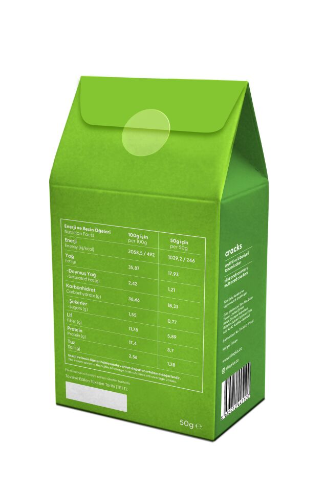 Tohum Kraker Zeytin Biberiyeli Cracks – Glutensiz Vegan Katkısız (5 x 50G)