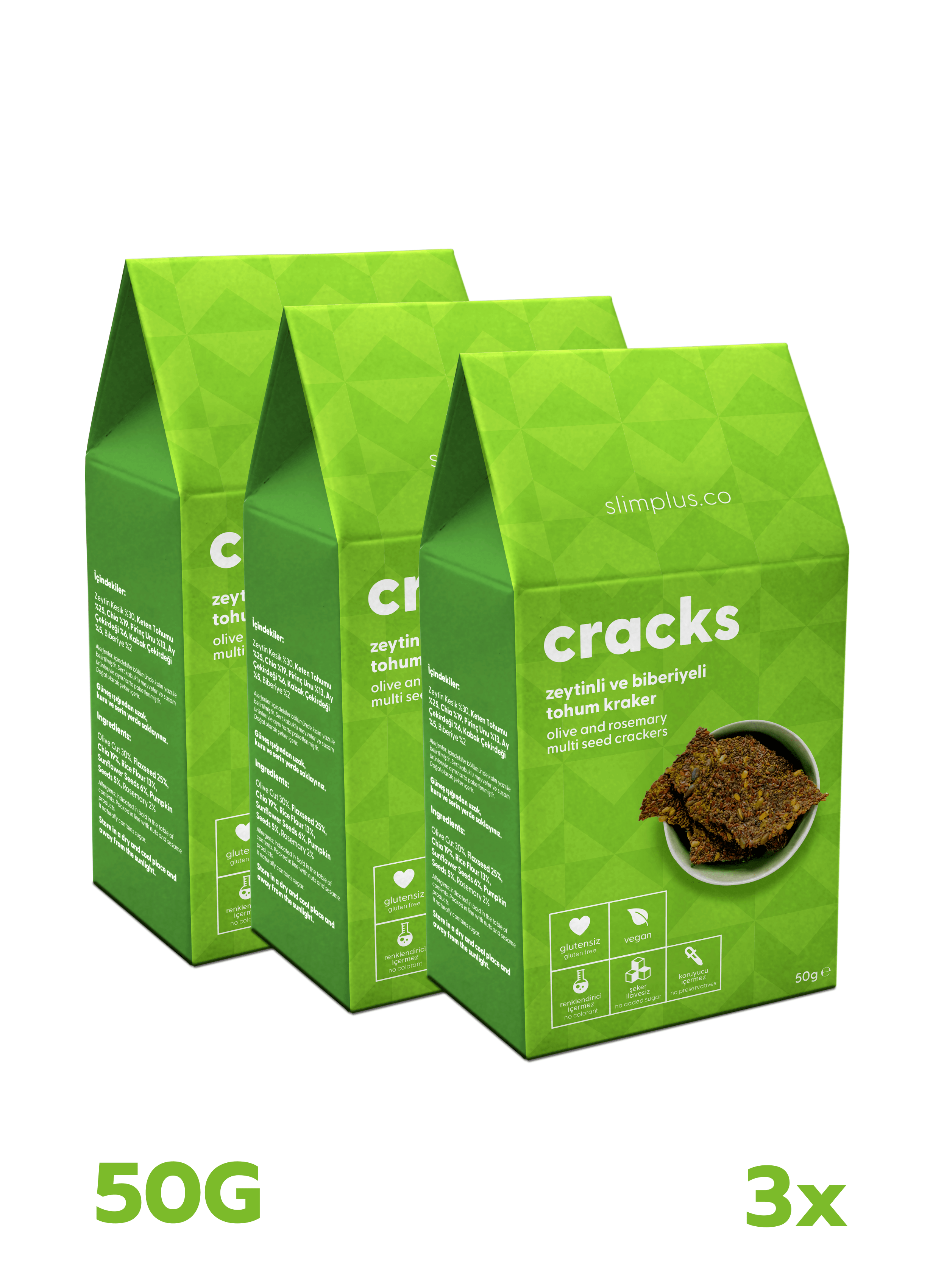 Tohum Kraker Zeytin Biberiyeli Cracks – Glutensiz Vegan Katkısız (3 x 50G)