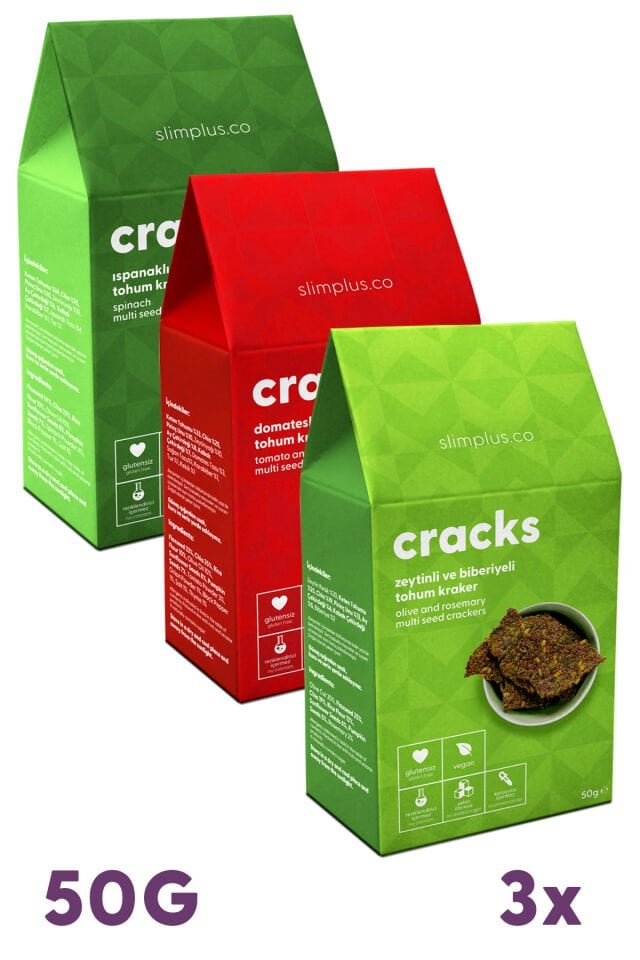 Tohum Kraker Mix Set Ispanaklı, Domatesli, Zeytinli Cracks – Glutensiz Vegan Katkısız 50G