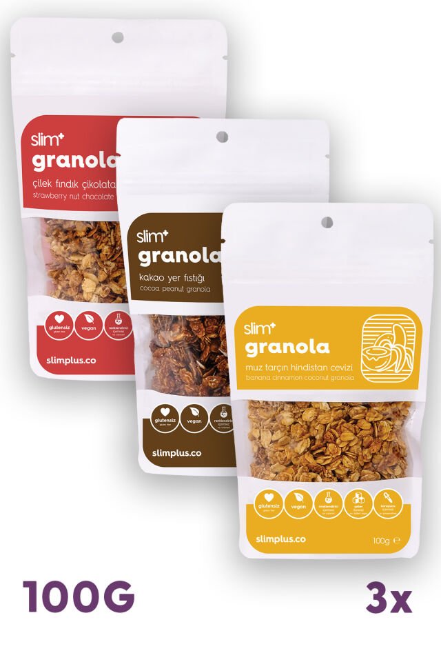 Granola Mix Paket – Glutensiz Vegan Şekeri Meyveden Katkısız (3 x 100G)