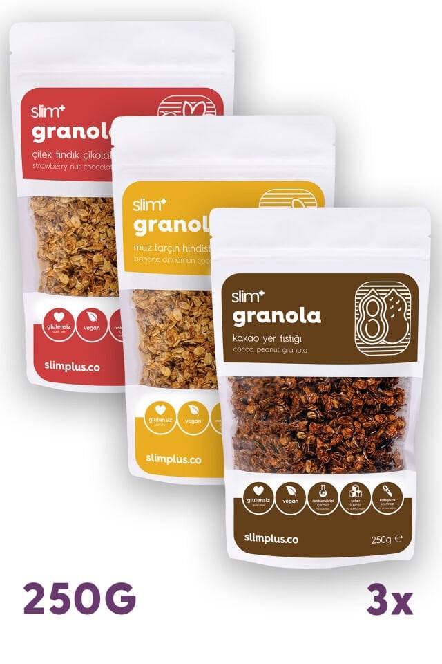 Granola Mix Paket – Glutensiz Vegan Şekeri Meyveden Katkısız (3 x 250G)