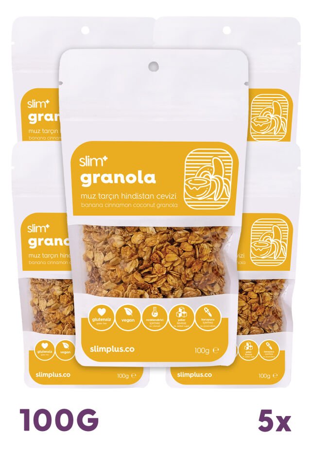 Granola Muz Tarçın Hindistan Cevizi – Glutensiz Vegan Şekeri Meyveden Katkısız (5 x 100G)
