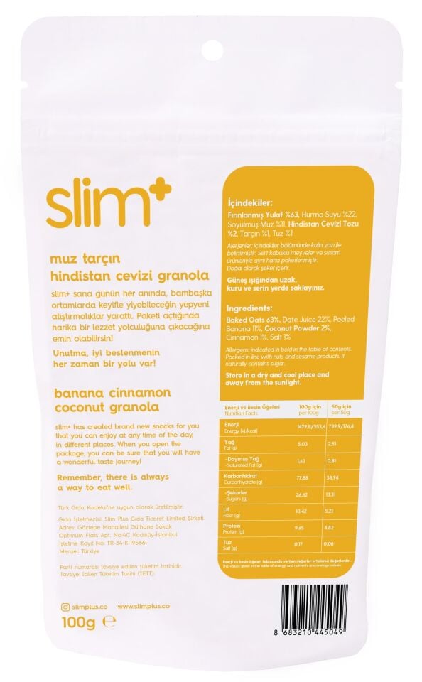 Granola Muz Tarçın Hindistan Cevizi – Glutensiz Vegan Şekeri Meyveden Katkısız (10 x 100G)