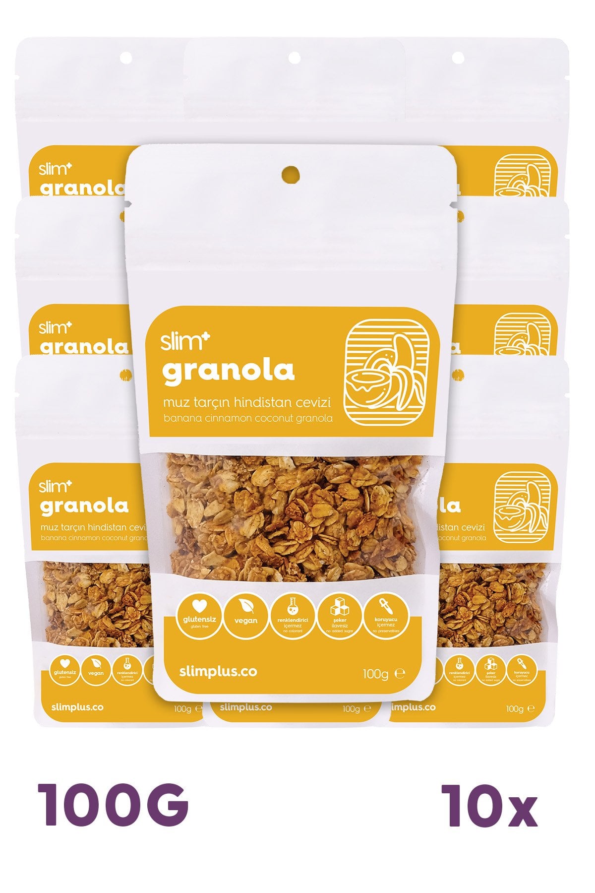Granola Muz Tarçın Hindistan Cevizi – Glutensiz Vegan Şekeri Meyveden Katkısız (10 x 100G)