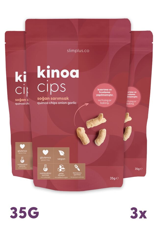 Kinoa Cipsi Soğan Sarımsaklı – Glutensiz Vegan Yağsız Katkısız (3 x 35G)
