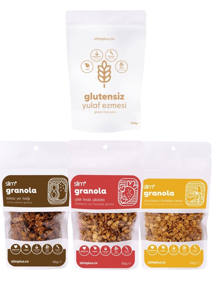 Granola ve Yulaf Ezmesi Avantaj Paketi – Glutensiz Vegan Şekeri Meyveden (100G ve 500G)