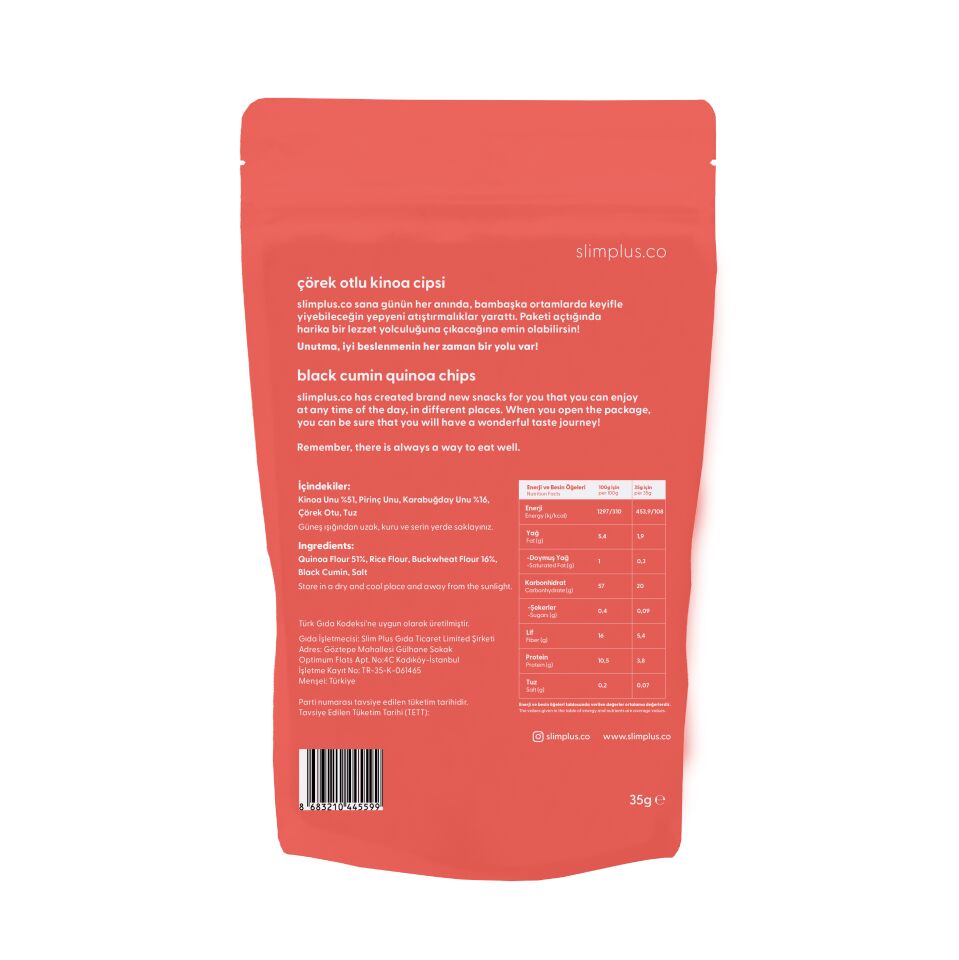 3 Paket 35G Glutensiz Vegan Yağsız Çörekotlu Kinoa Cipsi