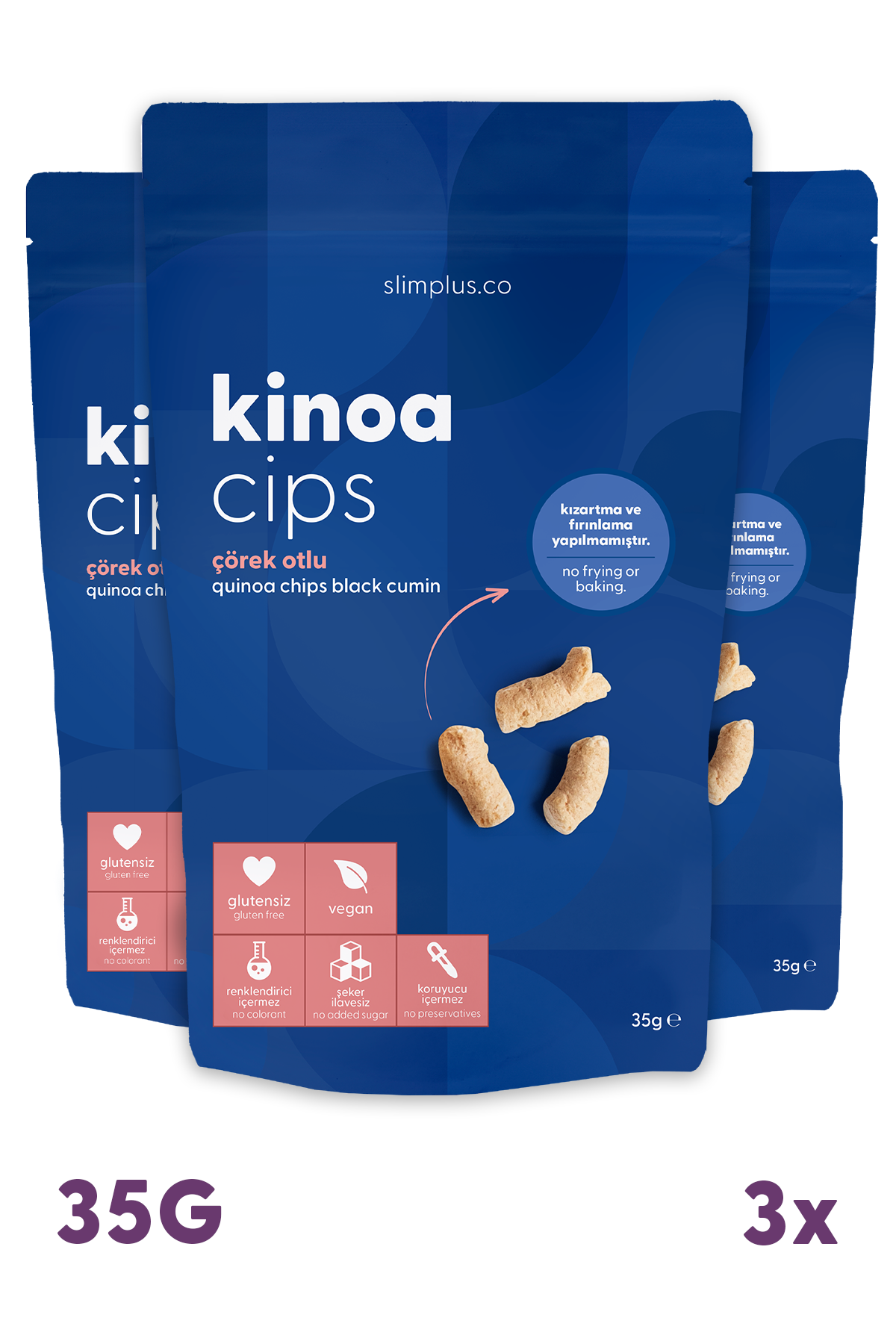 3 Paket 35G Glutensiz Vegan Yağsız Çörekotlu Kinoa Cipsi