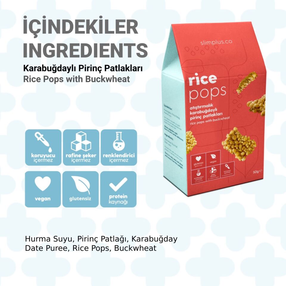 Karabuğdaylı Pirinç Patlakları Rice Pops – Glutensiz Vegan Katkısız (4 x 50G)