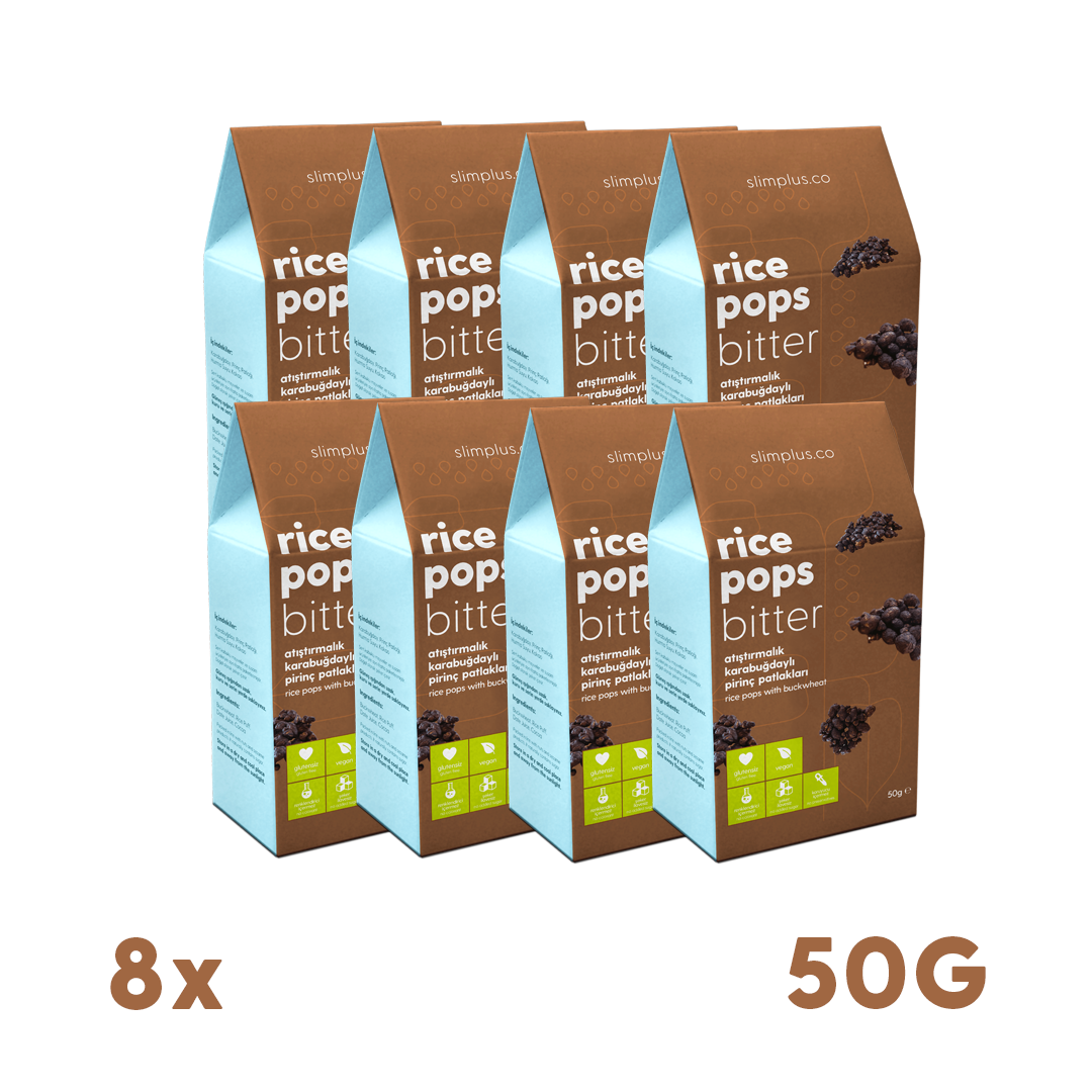 Karabuğdaylı Pirinç Patlakları Kakaolu Rice Pops Bitter – Glutensiz Vegan Katkısız (8 x 50G)