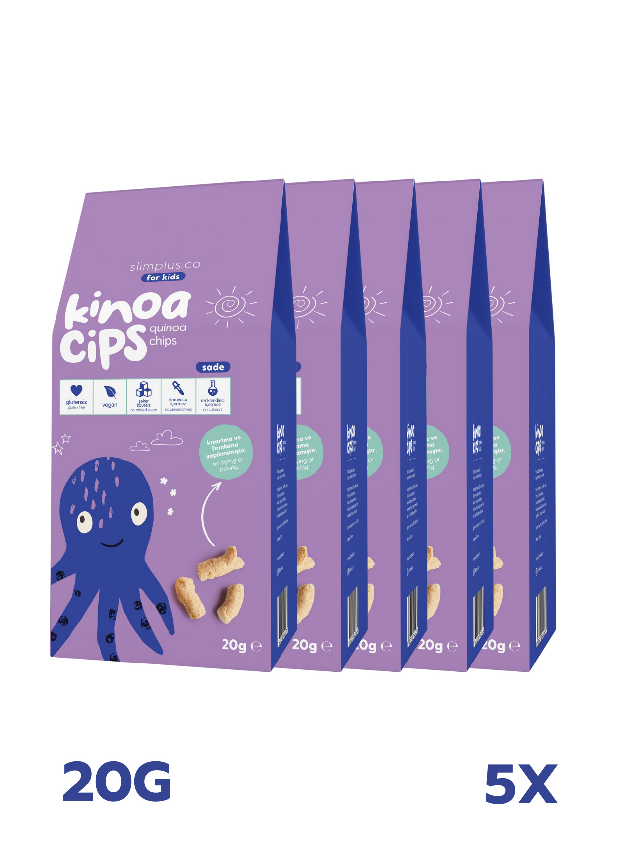 Kinoa Cipsi Bebek Ahtapot – Glutensiz Vegan Yağsız Çocuk Atıştırmalıkları (5 x 20G)