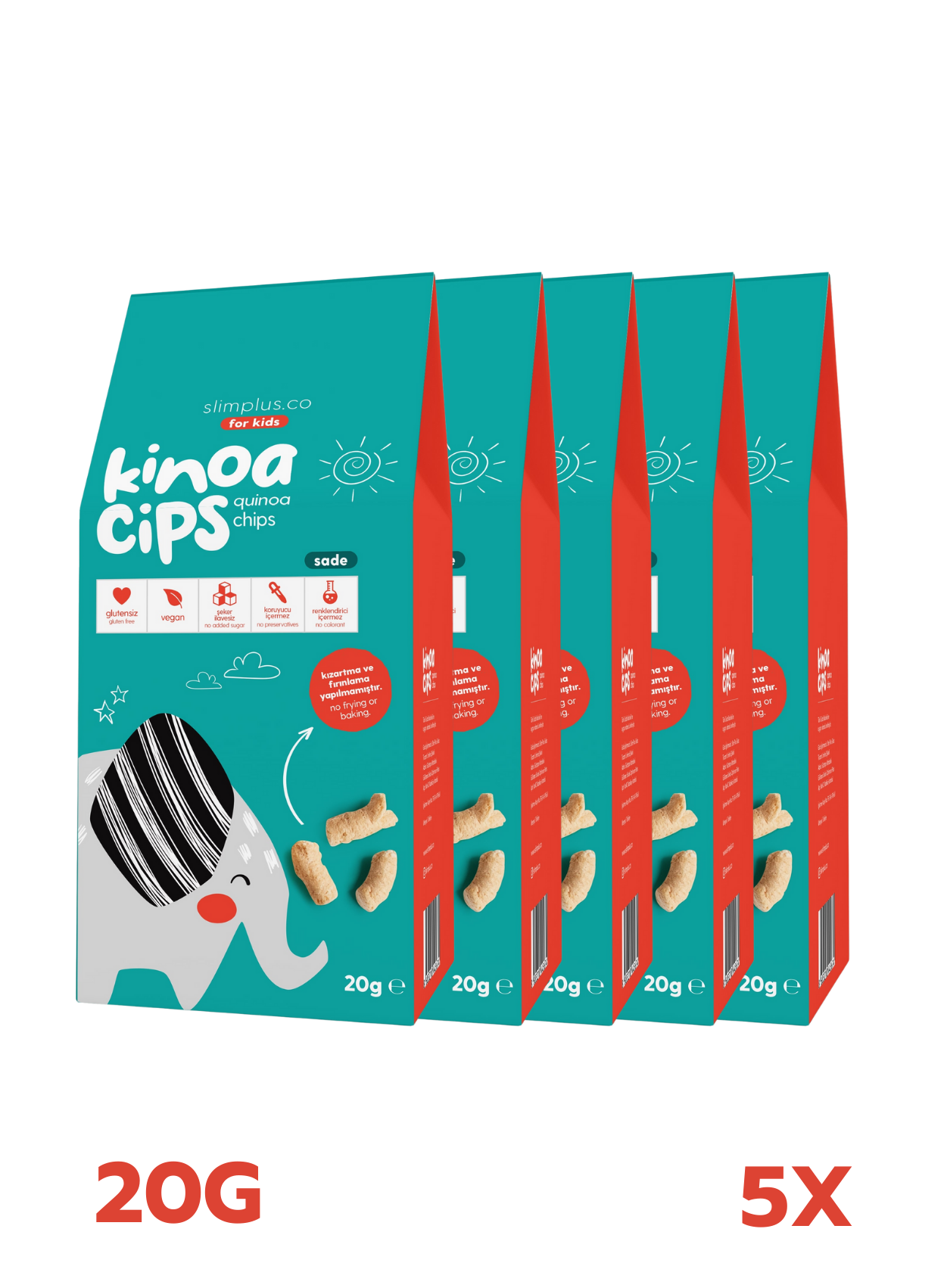 Kinoa Cipsi Tatlı Fil – Glutensiz Vegan Yağsız Çocuk Atıştırmalıkları (5 x 20G)