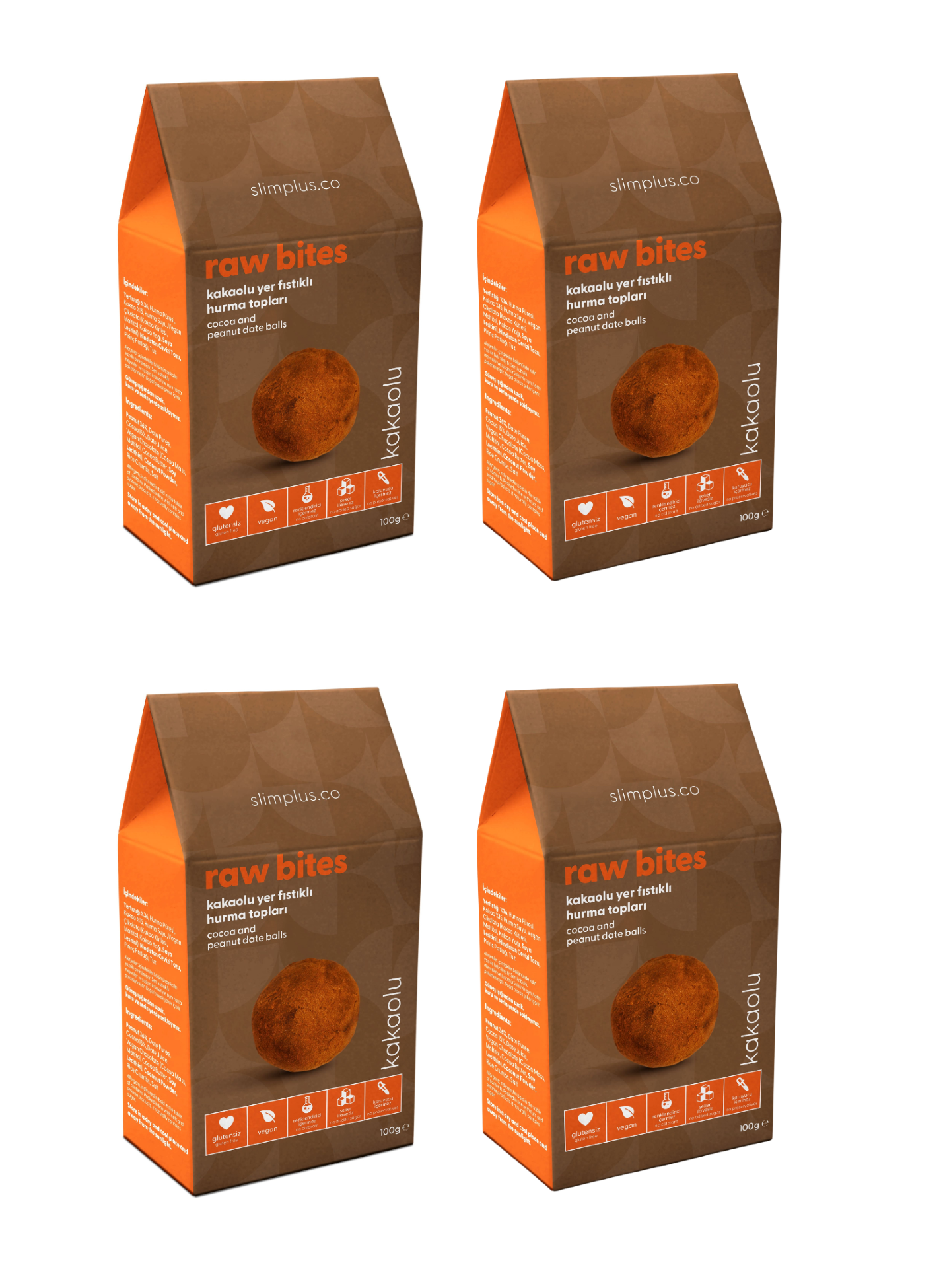 Hurma Topları Kakao Kaplı Yerfıstıklı Raw Bites – Glutensiz Vegan Katkısız (4 x 100G)
