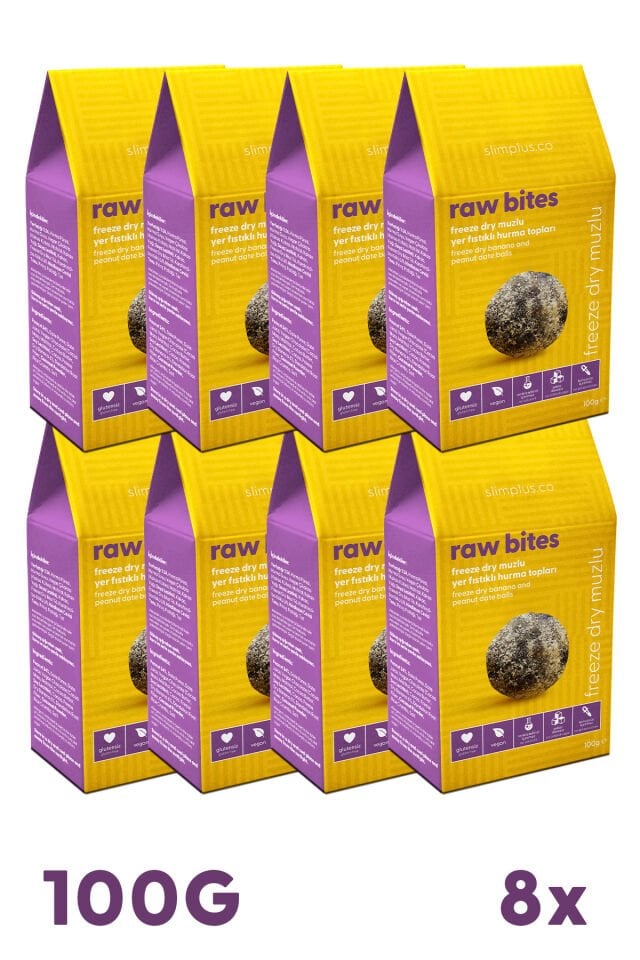 Hurma Topları Freeze Dry Muz Kaplı Yerfıstıklı Raw Bites – Glutensiz Vegan Katkısız (8 x 100G)
