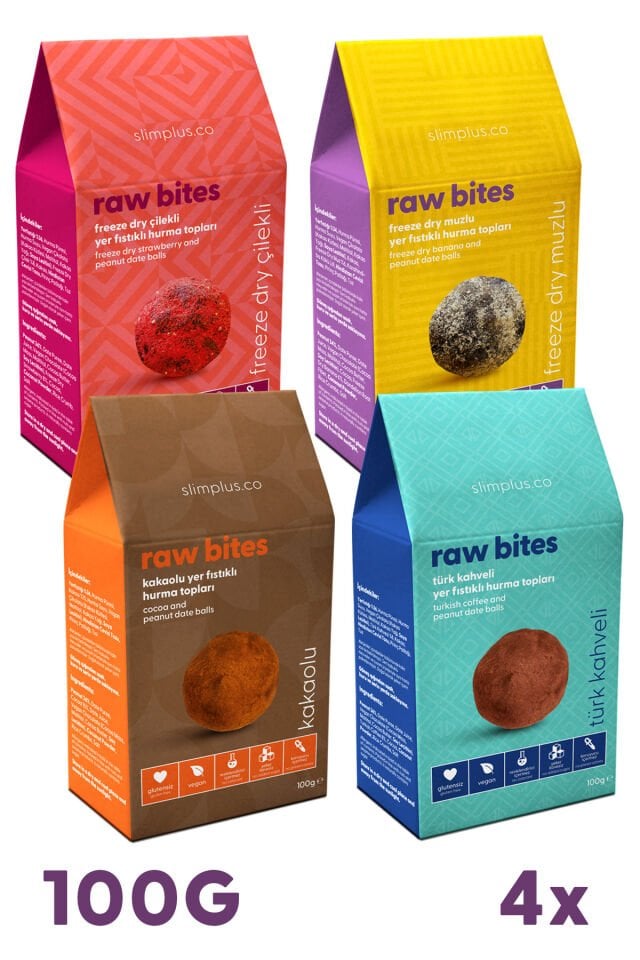 Hurma Topları Mix Paket Yerfıstıklı Raw Bites – Glutensiz Vegan Katkısız (4 x 100G)