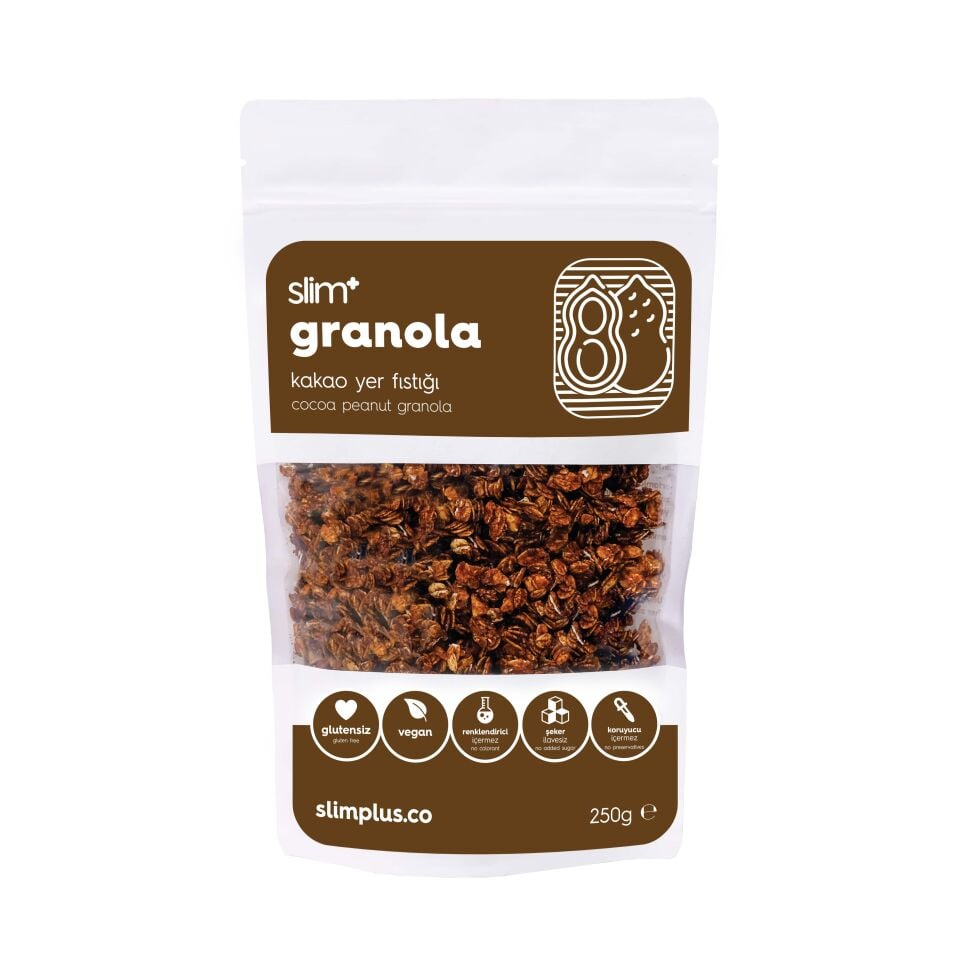 2 Paket Kakao Yer Fıstığı Glutensiz İlave Şekersiz Vegan Granola 250gr