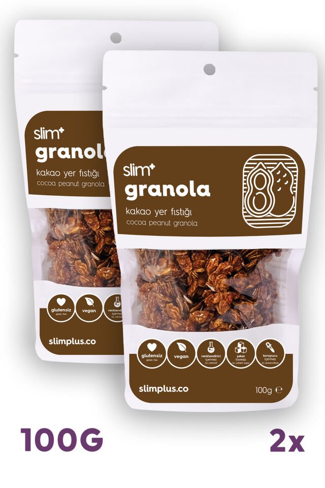 Granola Kakao Yer Fıstığı – Glutensiz Vegan Şekeri Meyveden Katkısız (2 x 100G)