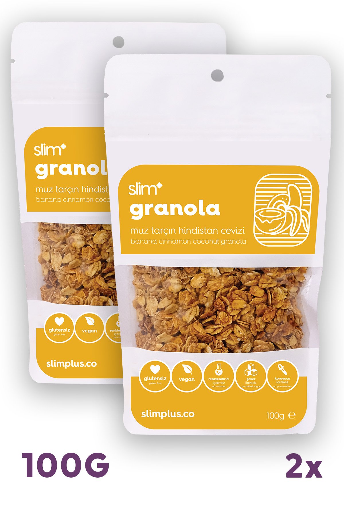 Granola Muz Tarçın Hindistan Cevizi – Glutensiz Vegan Şekeri Meyveden Katkısız (2 x 100G)