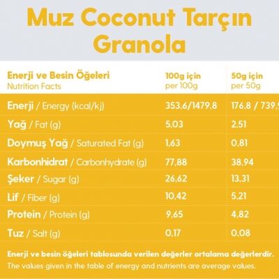 Granola Muz Tarçın Hindistan Cevizi – Glutensiz Vegan Şekeri Meyveden Katkısız (2 x 100G)
