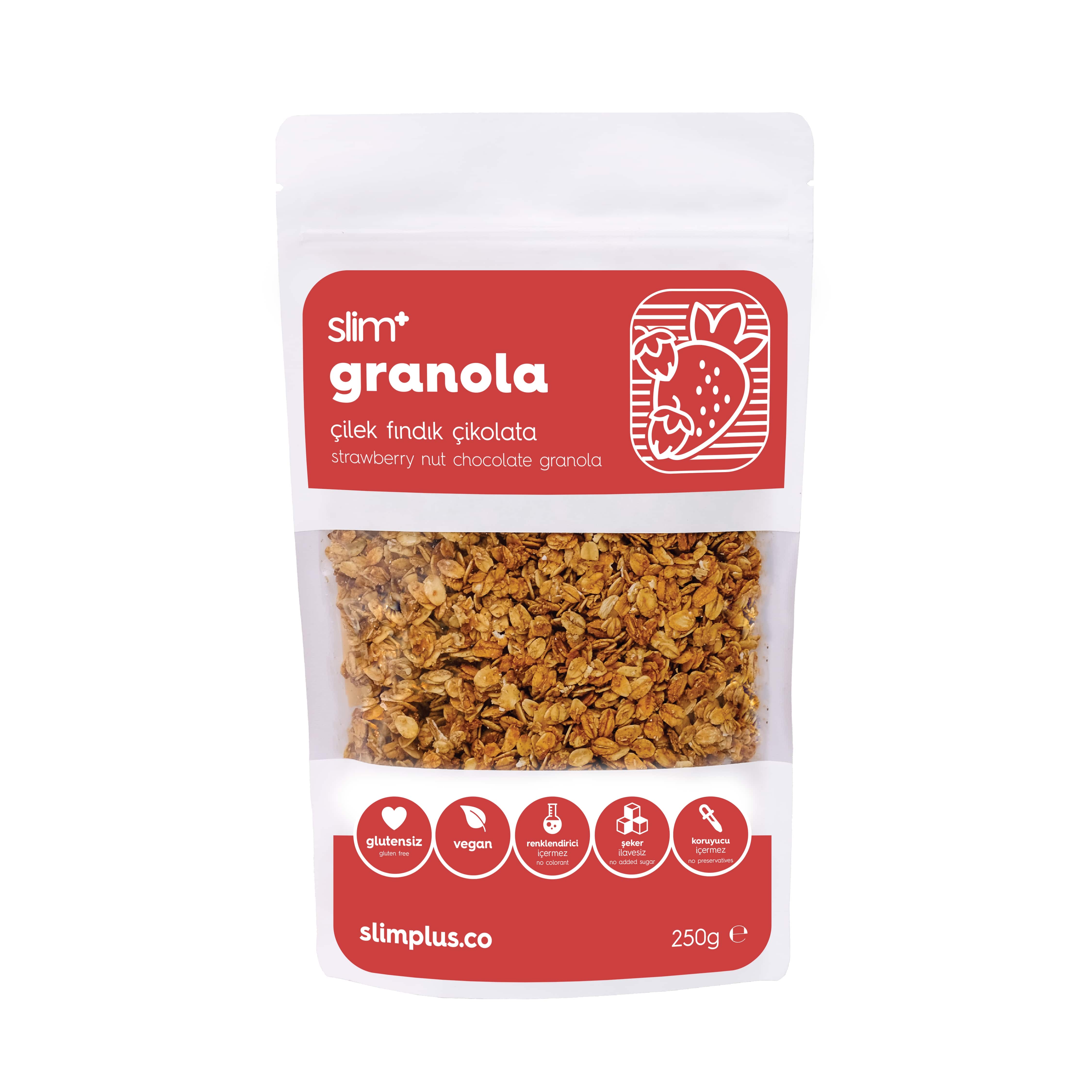 Granola Çikolata Çilek Fındık – Glutensiz Vegan Şekeri Meyveden Katkısız 250G