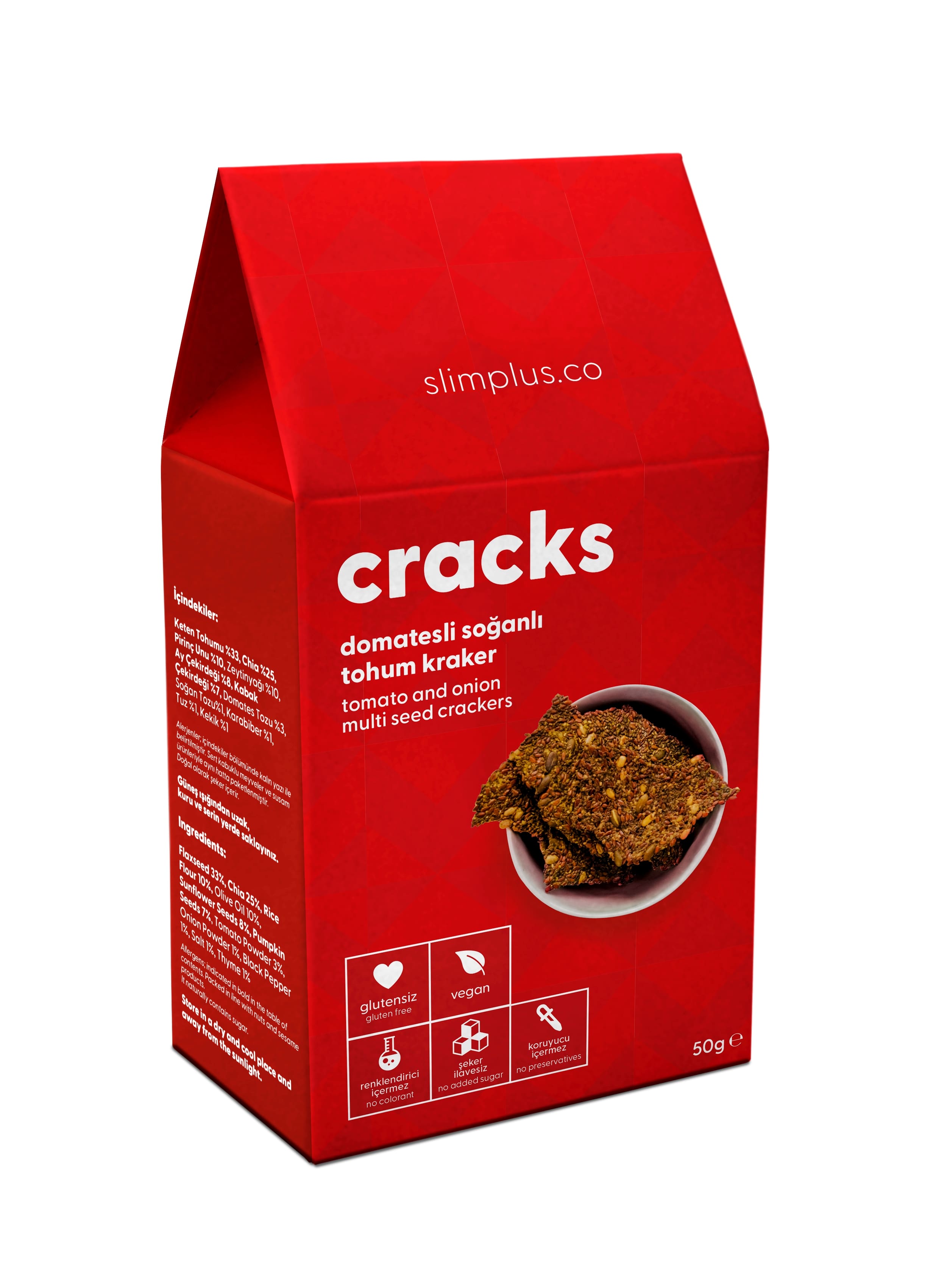 Tohum Kraker Domates Soğanlı Cracks – Glutensiz Vegan Katkısız 50G