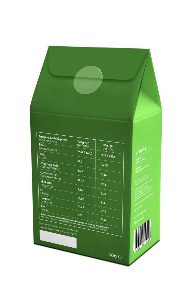 Tohum Kraker Ispanaklı Cracks – Glutensiz Vegan Katkısız 50G