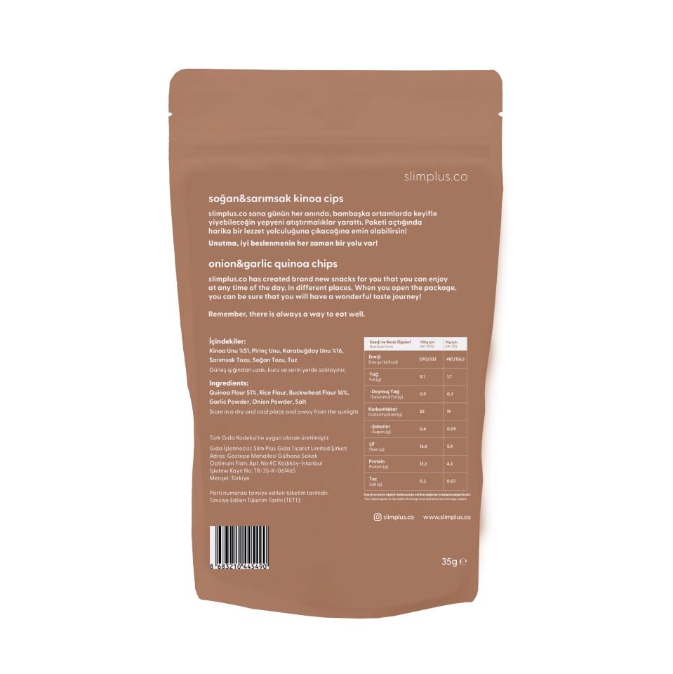 35G Glutensiz Vegan Yağsız Soğan Sarımsak Kinoa Cipsi