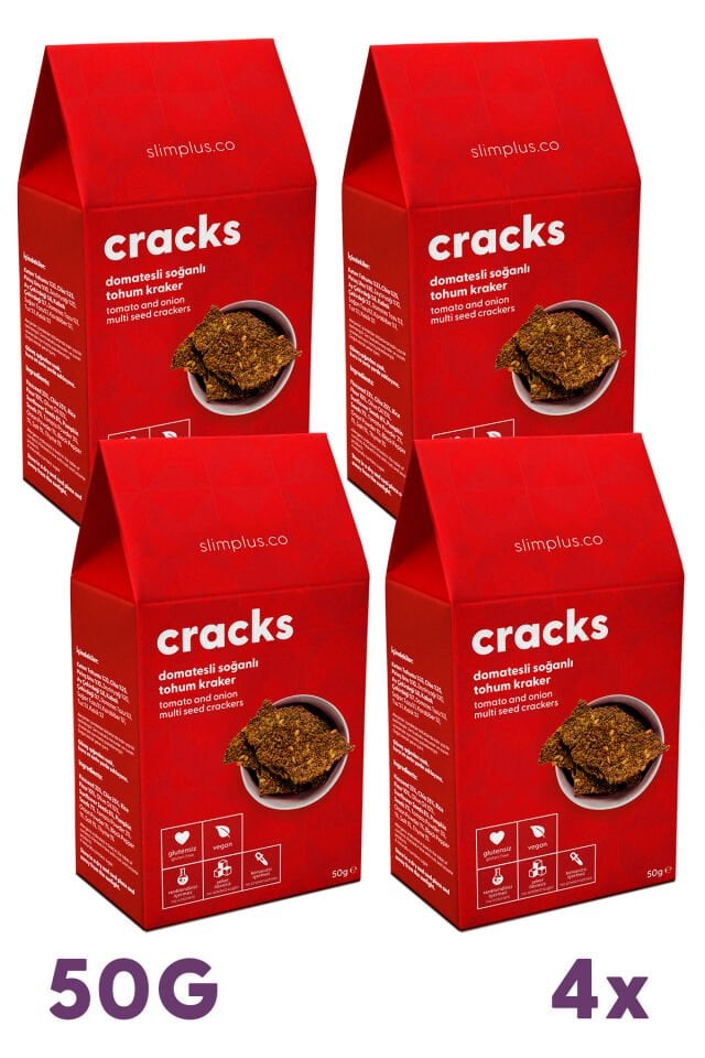 Tohum Kraker Domates Soğanlı Cracks – Glutensiz Vegan Katkısız (4 x 50G)