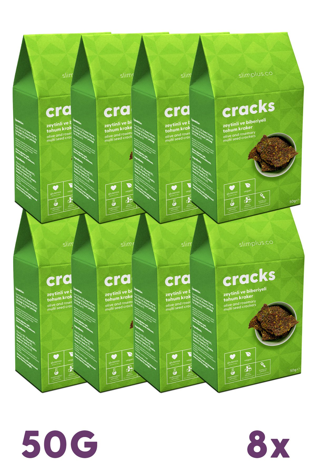 Tohum Kraker Zeytin Biberiyeli Cracks – Glutensiz Vegan Katkısız (8 x 50G)