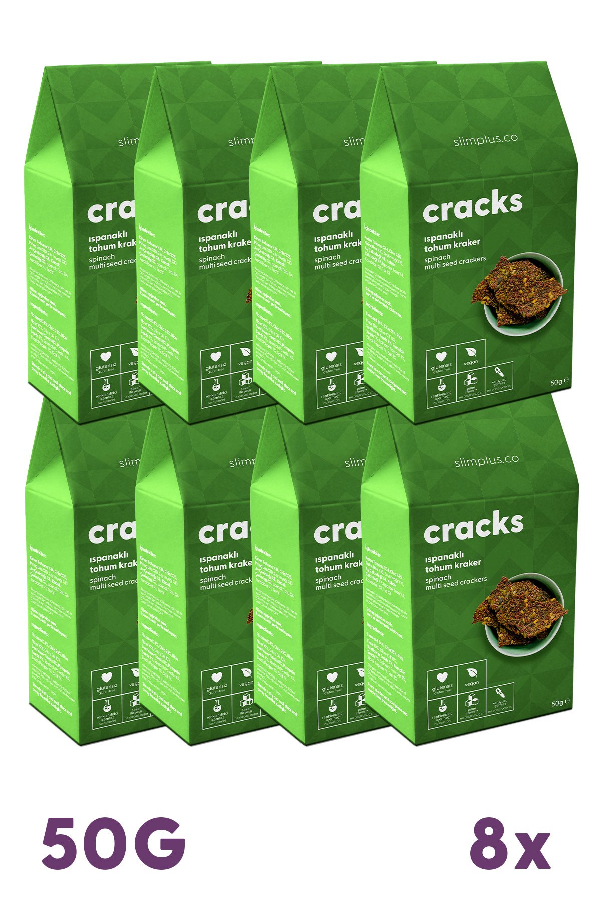 Tohum Kraker Ispanaklı Cracks – Glutensiz Vegan Katkısız (8 x 50G)