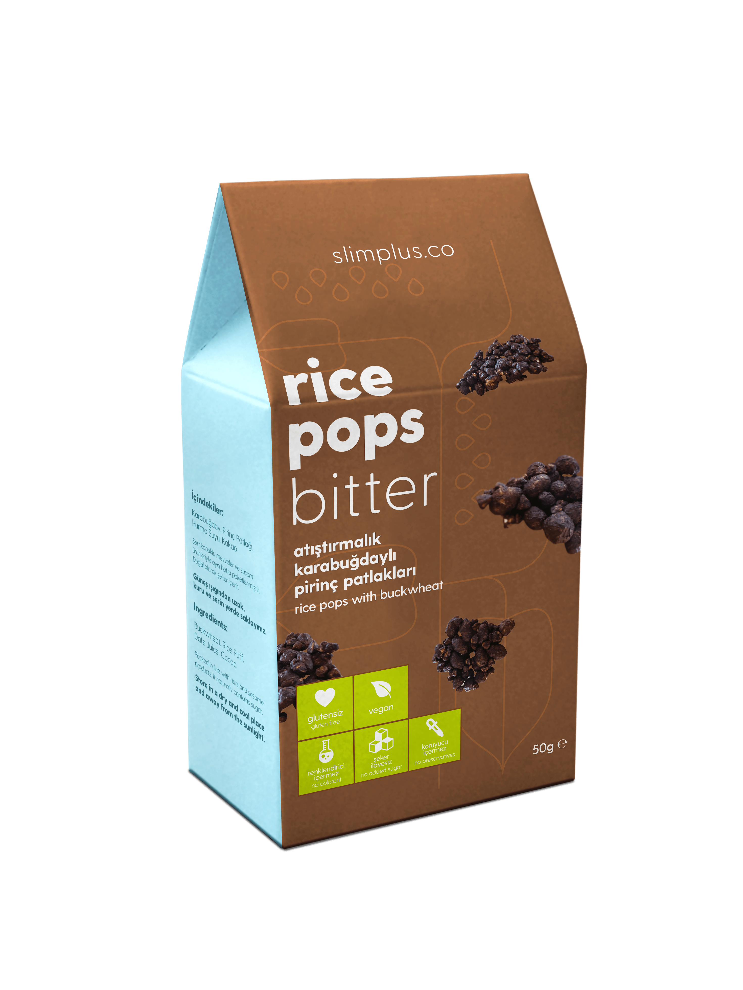 Karabuğdaylı Pirinç Patlakları Kakaolu Rice Pops Bitter – Glutensiz Vegan Katkısız 50G