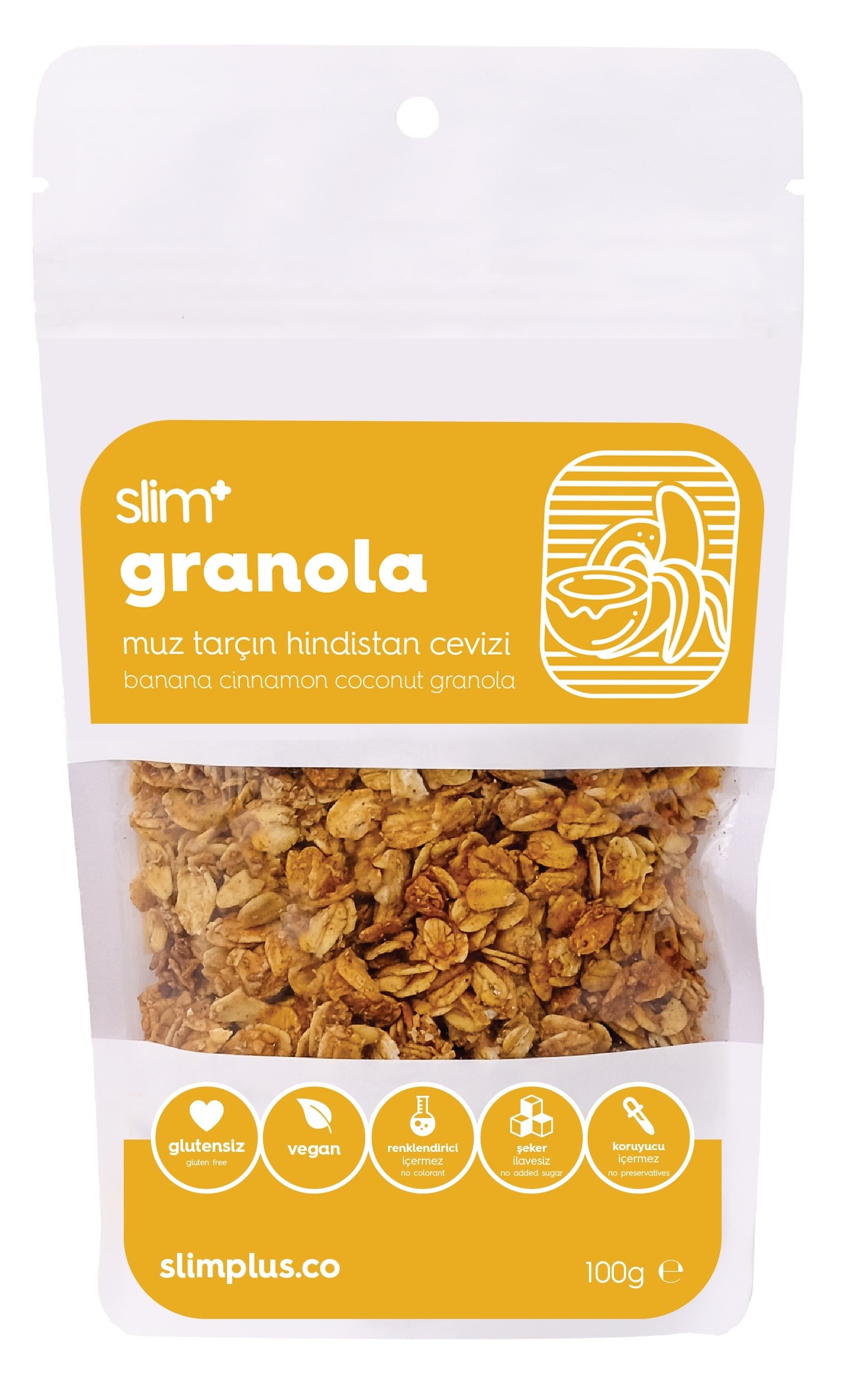 Granola Muz Tarçın Hindistan Cevizi – Glutensiz Vegan Şekeri Meyveden Katkısız 100G