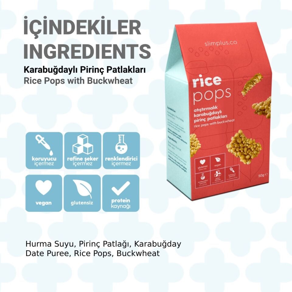 Karabuğdaylı Pirinç Patlakları Rice Pops – Glutensiz Vegan Katkısız (2 x 50G)