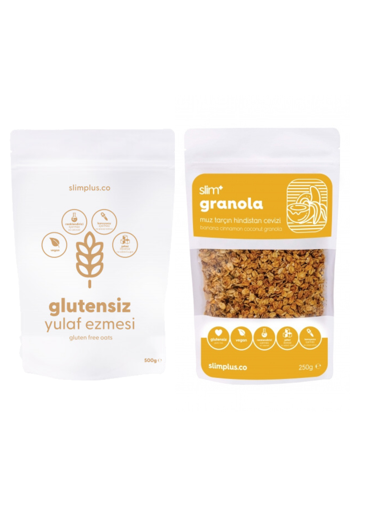 Granola Muz Tarçın Hindistan Cevizi ve Yulaf Ezmesi Avantaj Paketi – Glutensiz Vegan Şekeri Meyveden (250G ve 500G)