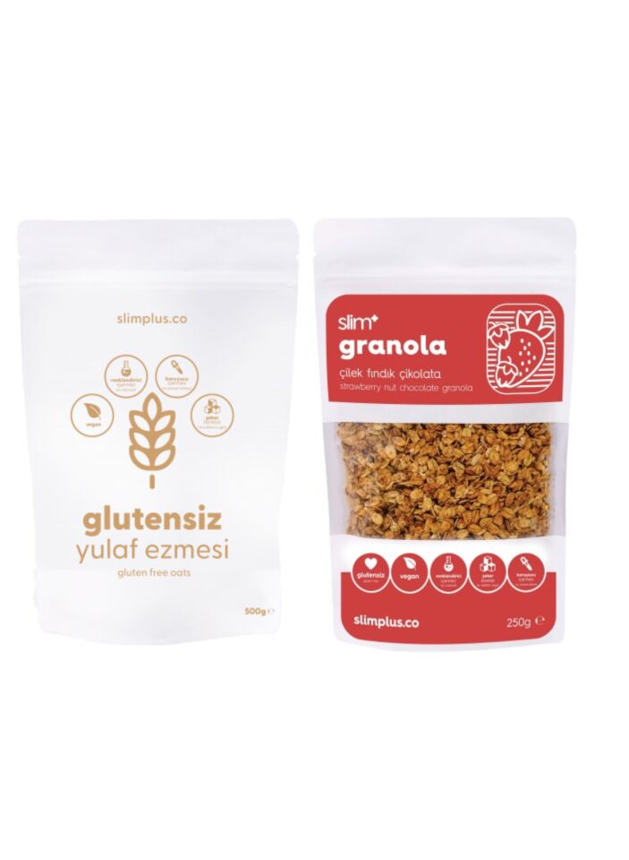 Granola Çikolata Çilek Fındık ve Yulaf Ezmesi Avantaj Paketi – Glutensiz Vegan Şekeri Meyveden (100G ve 500G)