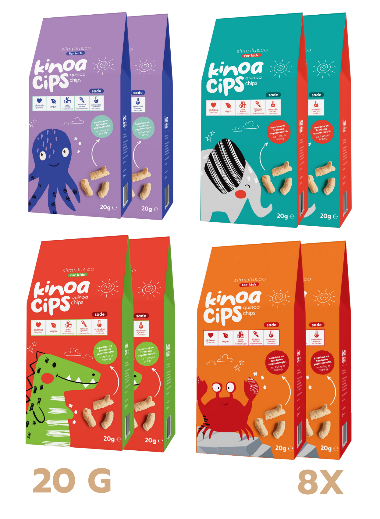 Kinoa Cipsi – Glutensiz Vegan Yağsız Çocuk Atıştırmalıkları (8 x 20G)