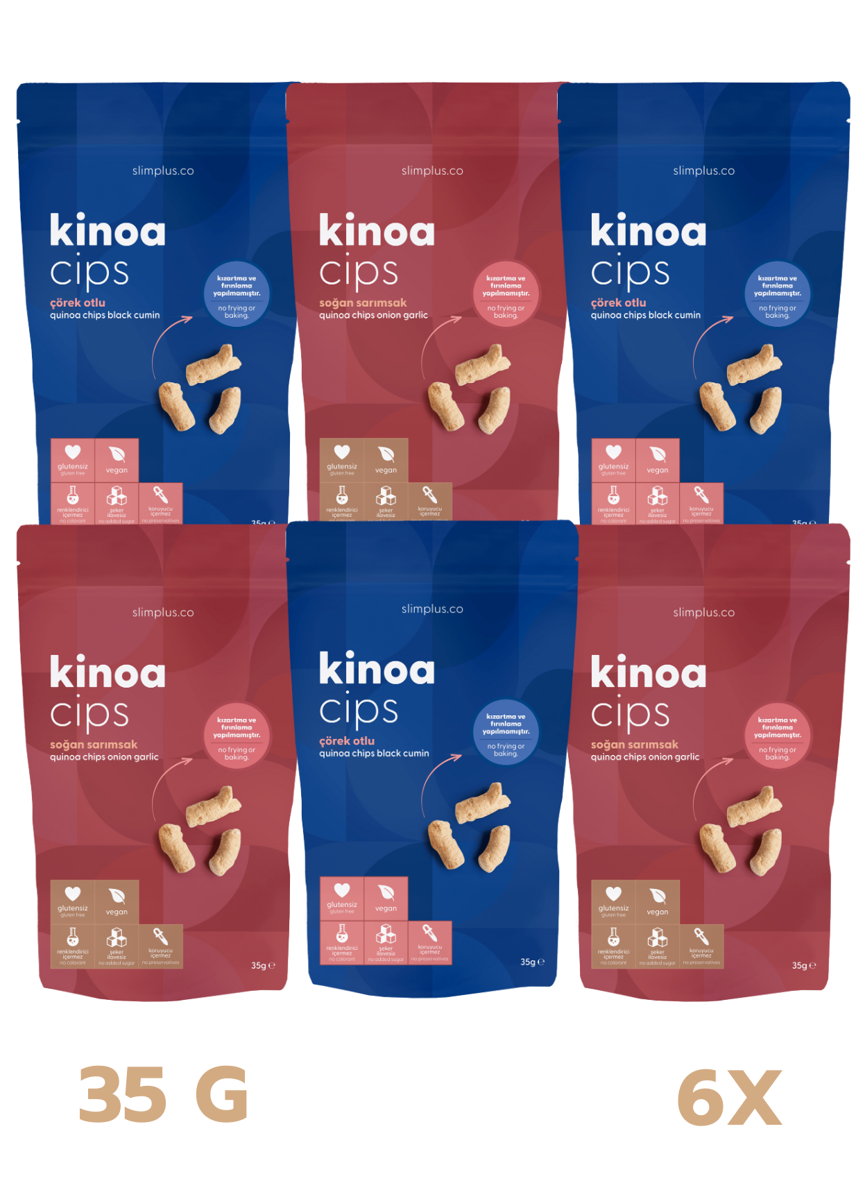 Kinoa Cipsi Mix – Glutensiz Vegan Yağsız Katkısız (6 x 35G)