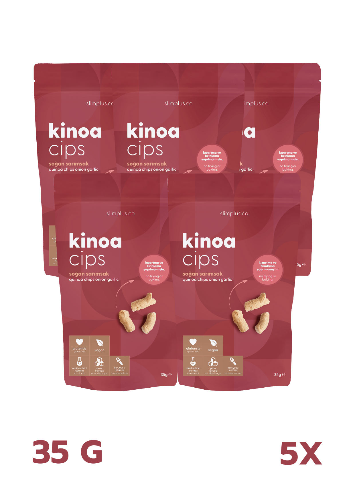 Kinoa Cipsi Soğan Sarımsaklı – Glutensiz Vegan Yağsız Katkısız (5 x 35G)