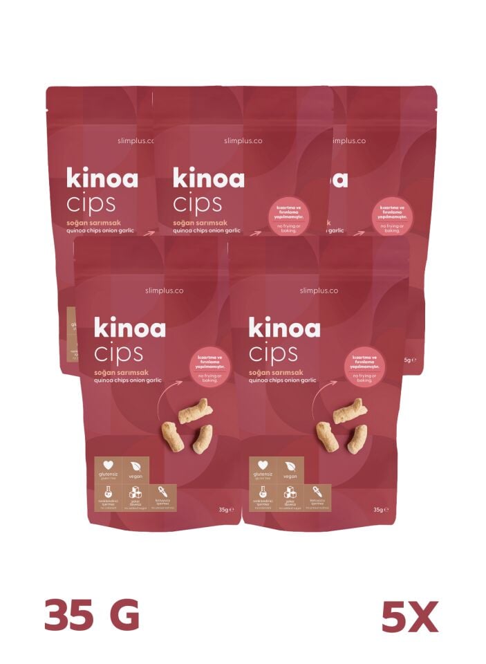 Kinoa Cipsi Soğan Sarımsaklı – Glutensiz Vegan Yağsız Katkısız (5 x 35G)