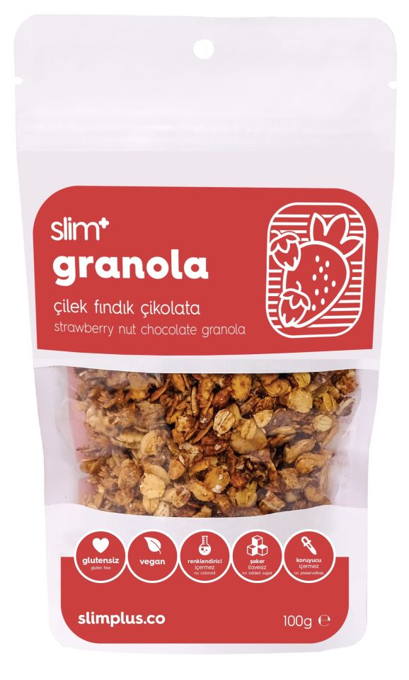 Granola Çikolata Çilek Fındık ve Yulaf Ezmesi Avantaj Paketi – Glutensiz Vegan Şekeri Meyveden (3 x 100G ve 500G)