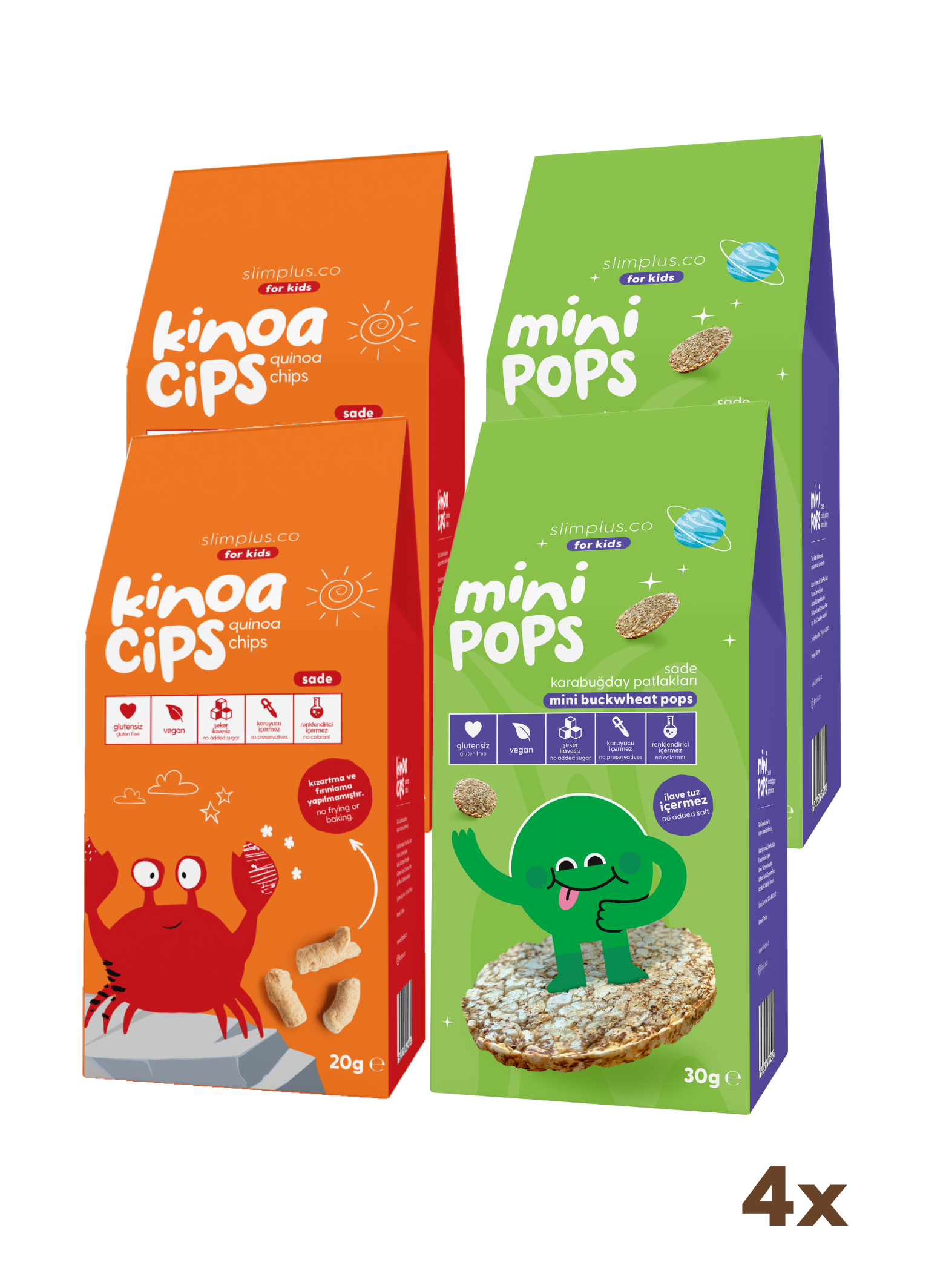 Kinoa Cipsi Neşeli Yengeç ve Karabuğday Patlakları Mini Pops – Glutensiz Vegan Çocuk Atıştırmalıkları (20G ve 30G)
