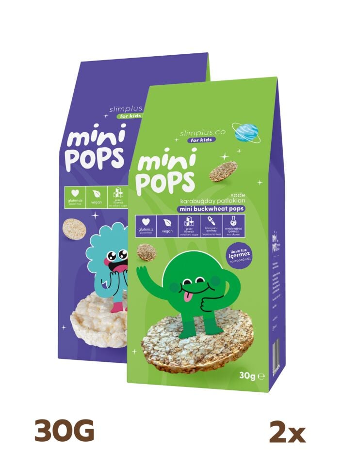 Pirinç ve Karabuğday Patlakları Mini Pops Mix – Glutensiz Vegan Çocuk Atıştırmalıkları (2 x 30G)