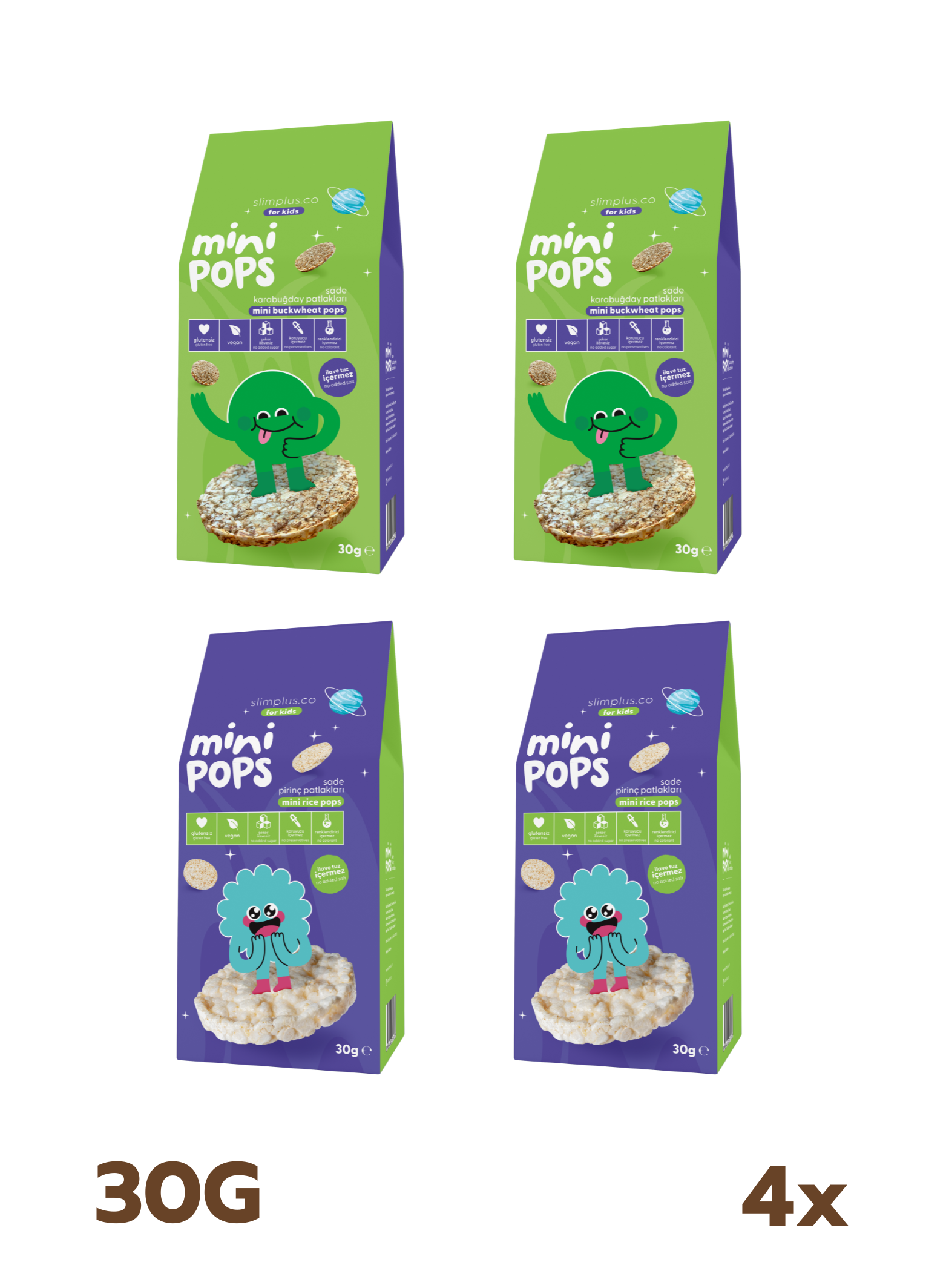 Mini Pops Pirinç ve Karabuğday Patlakları Mix – Glutensiz Vegan Çocuk Atıştırmalıkları (4 x 30G)