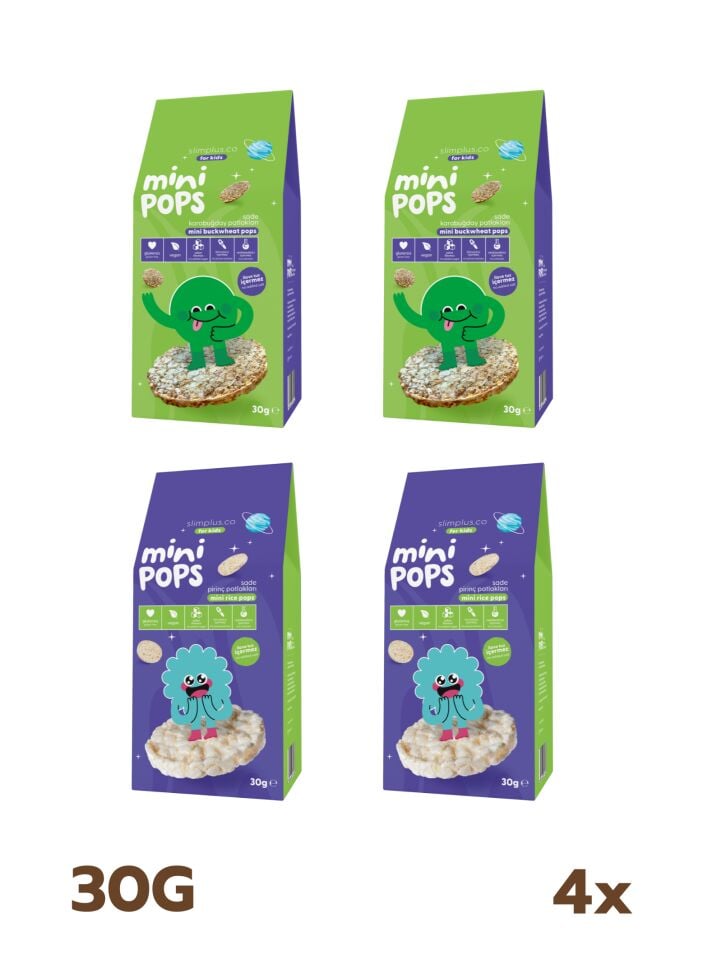 Mini Pops Pirinç ve Karabuğday Patlakları Mix – Glutensiz Vegan Çocuk Atıştırmalıkları (4 x 30G)