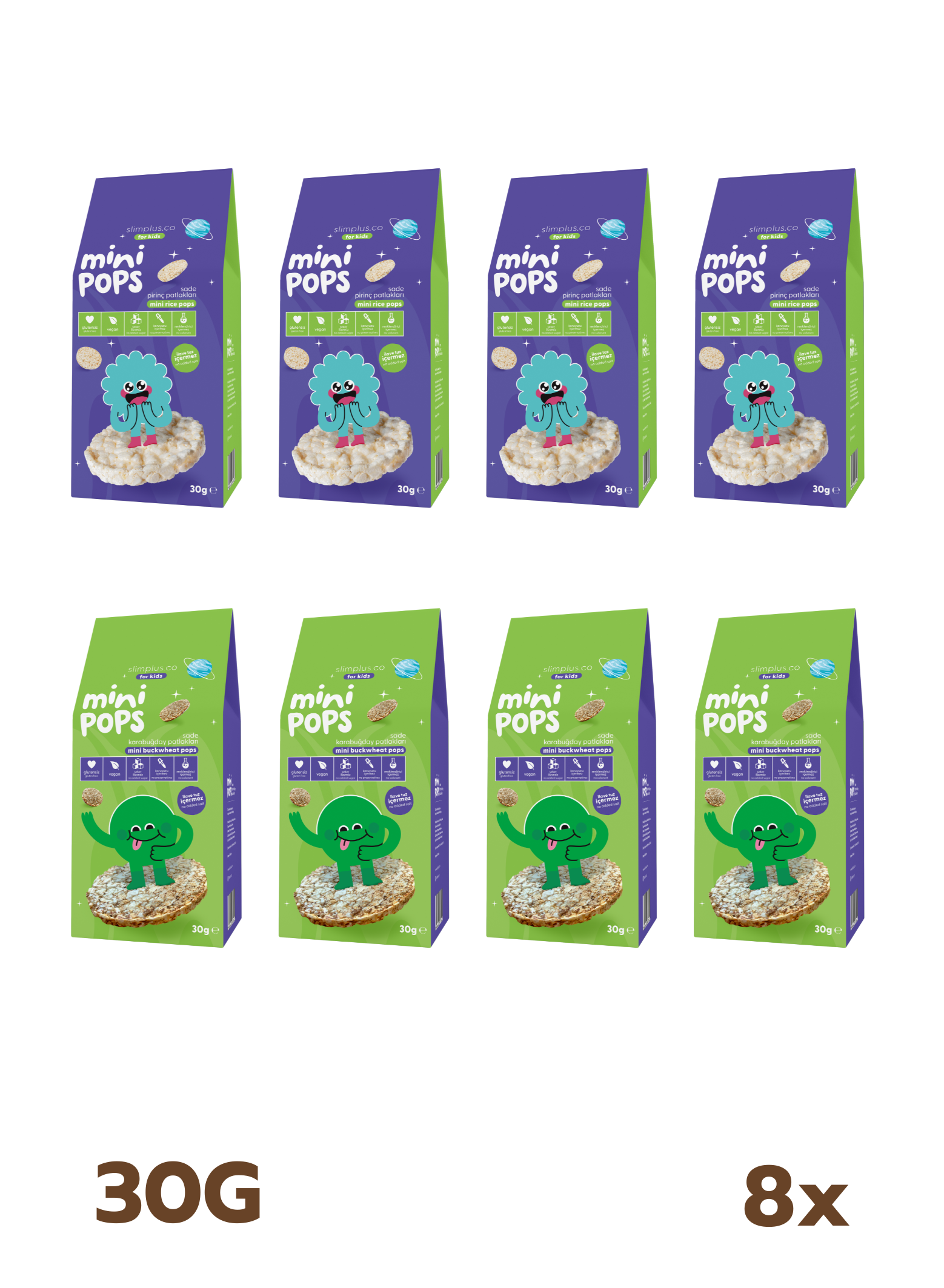 Mini Pops Pirinç ve Karabuğday Patlakları Mix – Glutensiz Vegan Çocuk Atıştırmalıkları (8 x 30G)