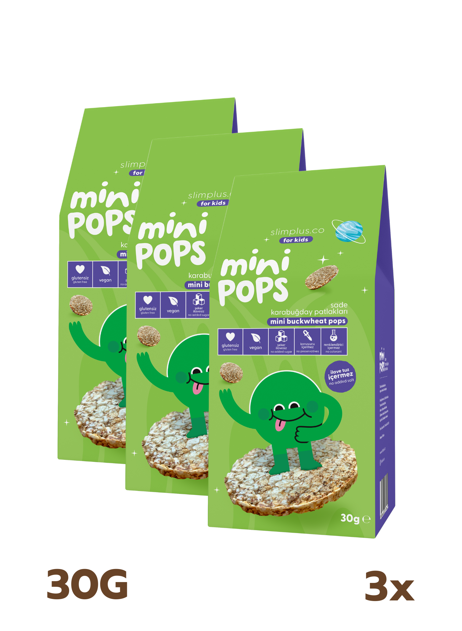 Karabuğday Patlakları Mini Pops – Glutensiz Vegan Çocuk Atıştırmalıkları (3 x 30G)