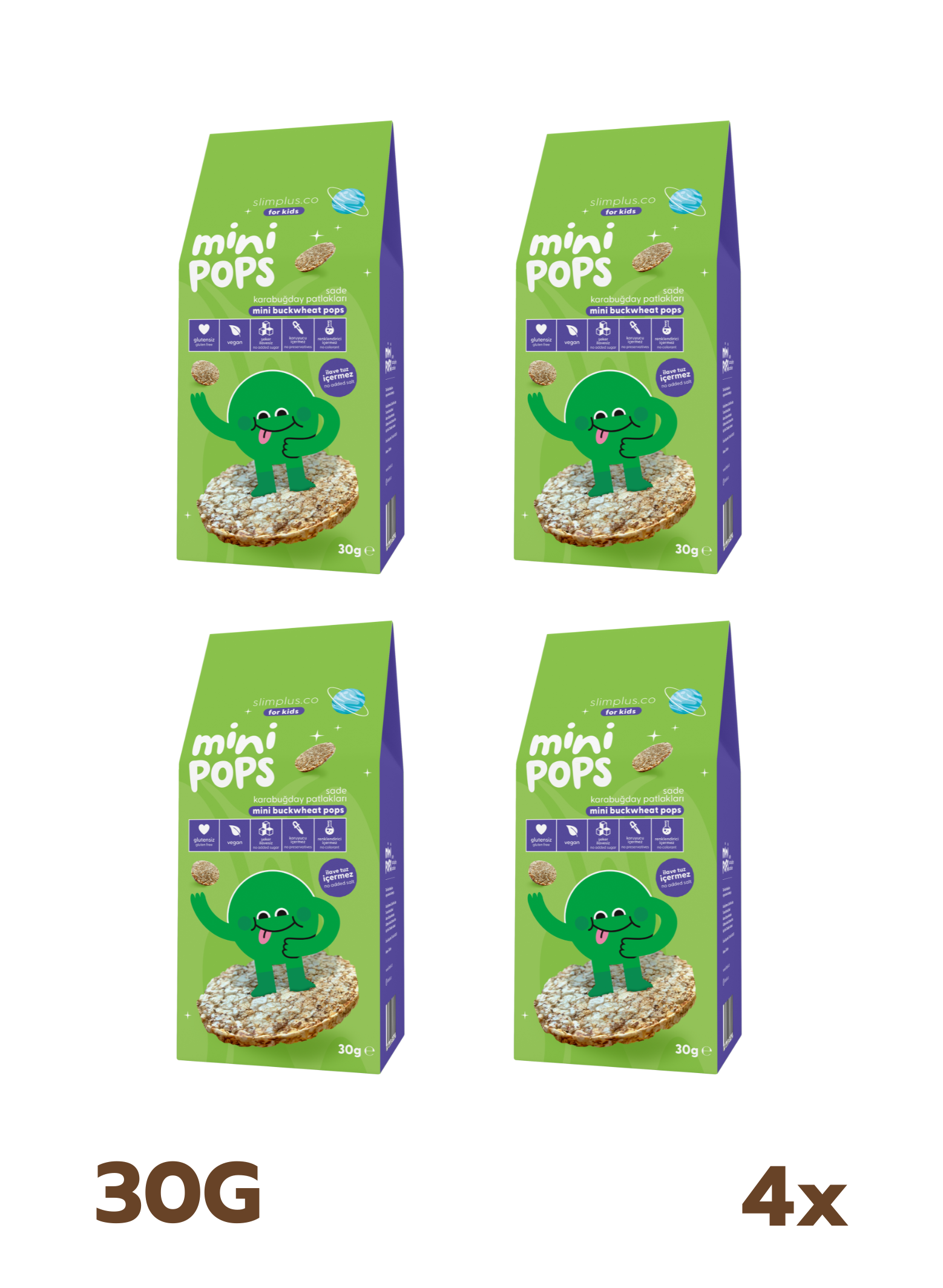 Karabuğday Patlakları Mini Pops – Glutensiz Vegan Çocuk Atıştırmalıkları (4 x 30G)