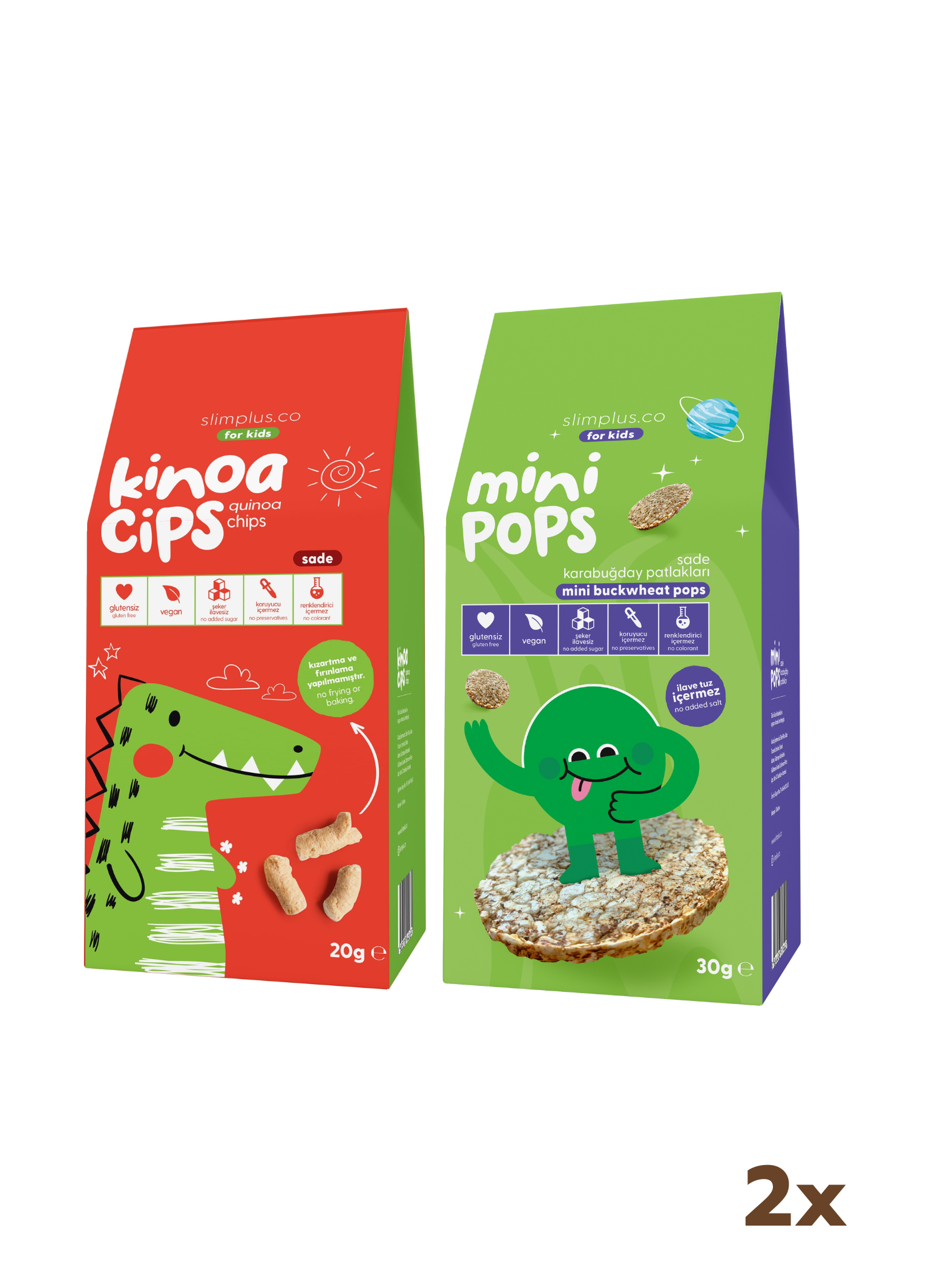 Kinoa Cipsi Sevimli Dinozor ve Karabuğday Patlakları Mini Pops – Glutensiz Vegan Çocuk Atıştırmalıkları (20G ve 30G)